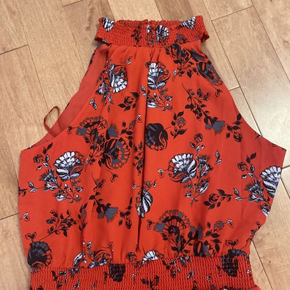 WHBM Red Smocked Collar and Waist Halter Dress